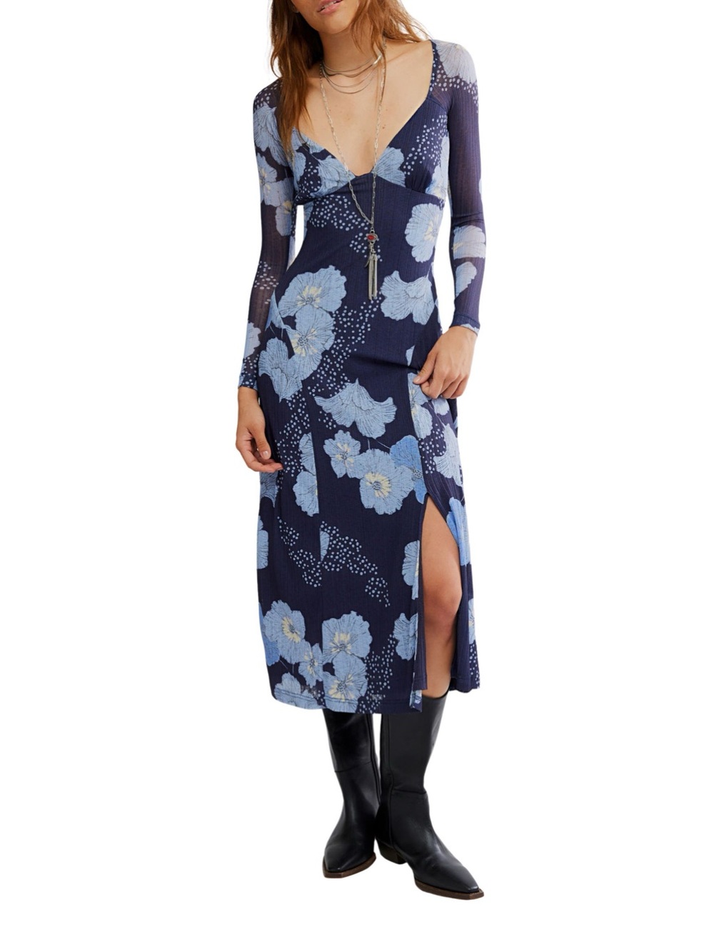 Free People Calla Boho Long Sleeve Cutout Maxi Dress NWT